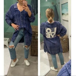 Vintage Soft Flannel Tunic Button Down Casual Top